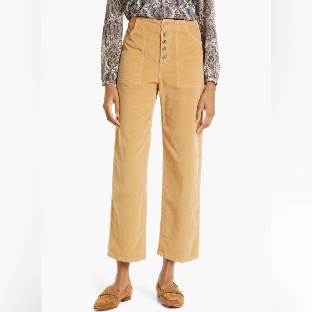 Veronica Beard Crosbie High Rise Crop Wide Leg Wood Thrush Corduroy Pants 31